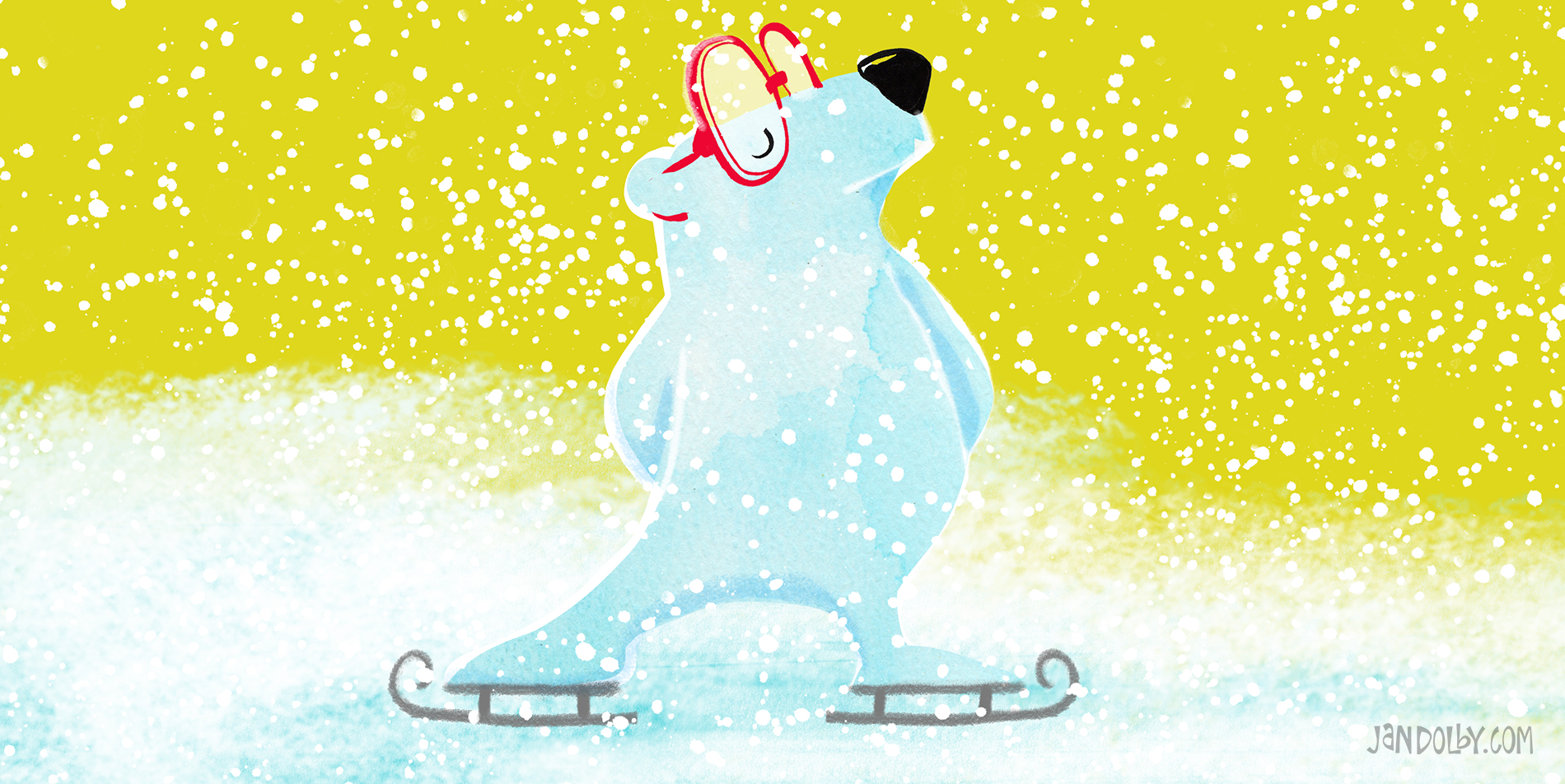 image description: polar bear skating on ice