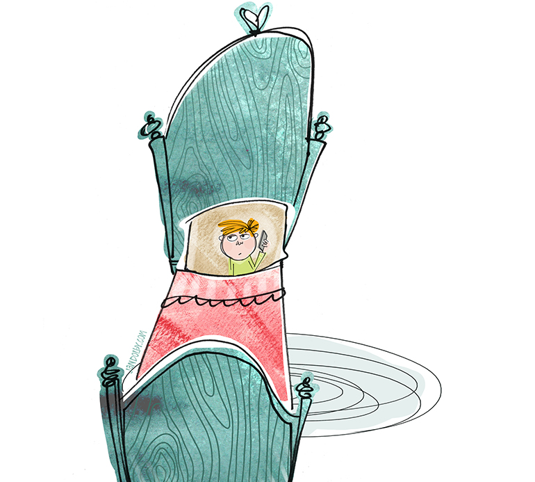 Children's illustration of a child in bed