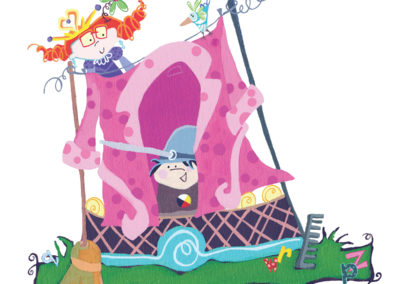 Children's illustration of a little girl making a fort