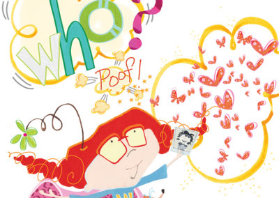 Picture book illustration of a girl using her imagination