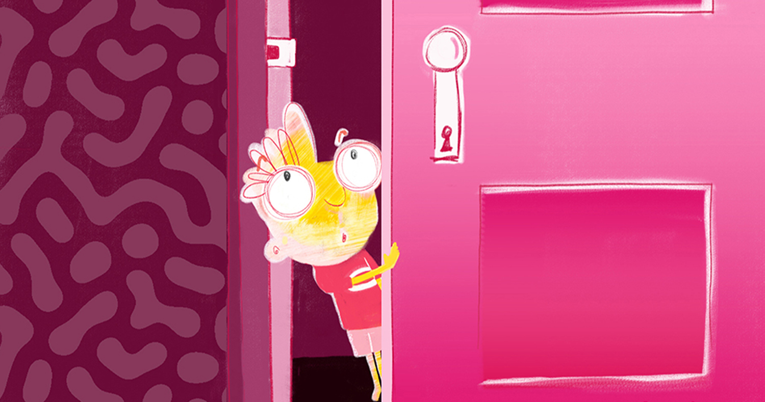 illustration of a boy peeking through a door