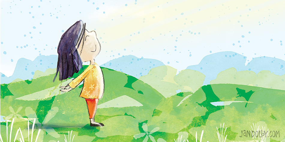 picture book illustration of a girl in the sunshine