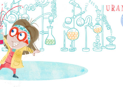 children's picture book illustration of scientist in a lab