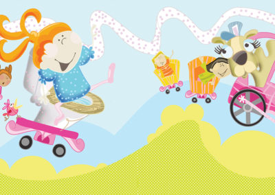 Children's illustration of a kid on a train