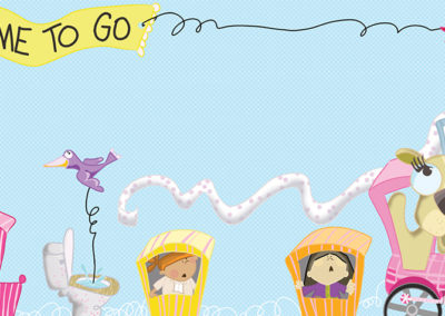 Children's illustration of an animal train saying "time to go"