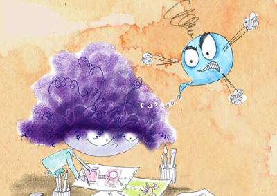Picture book illustration of a sad child