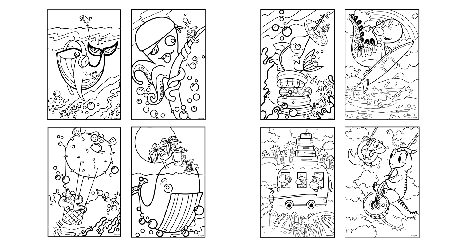 Colouringi pages of sea creatures and dinosaurs