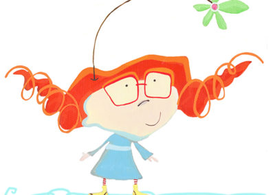 Children's illustration of a little girl with red hair
