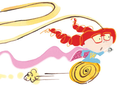 Children's illustration of a little girl running super fast