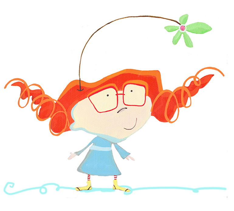 Children's illustration of a little girl with red hair