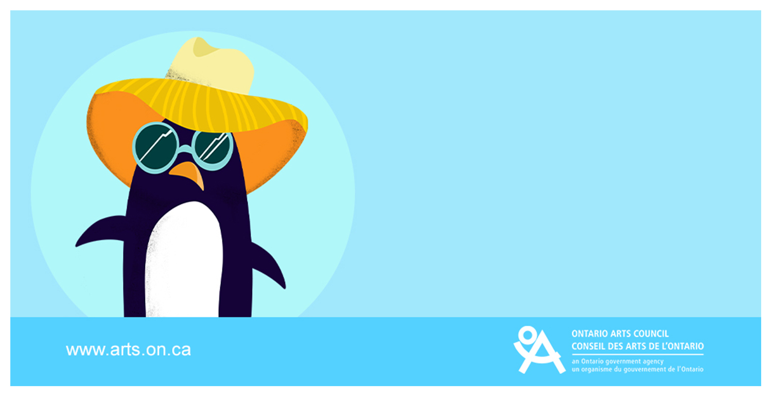 Illustration of penguin in a sunhat and sunglasses