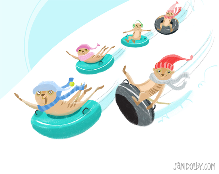 illustration of animals snow tubing