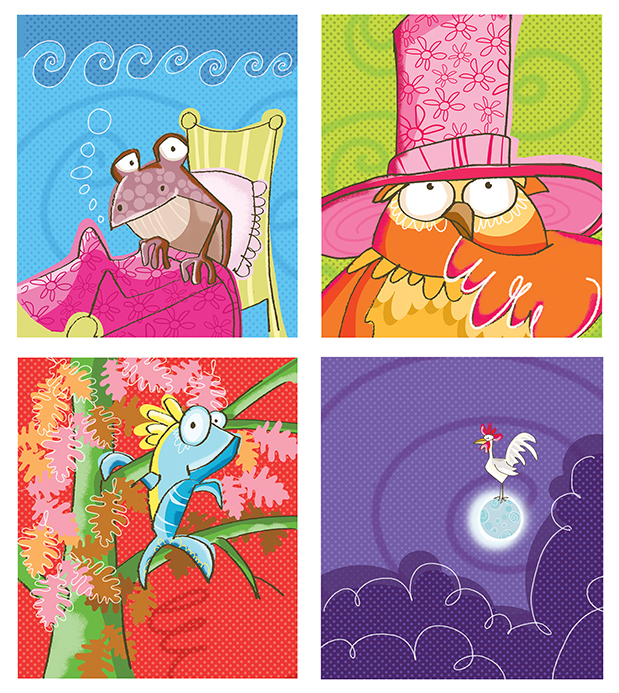 Children's illustrations of colourful animals