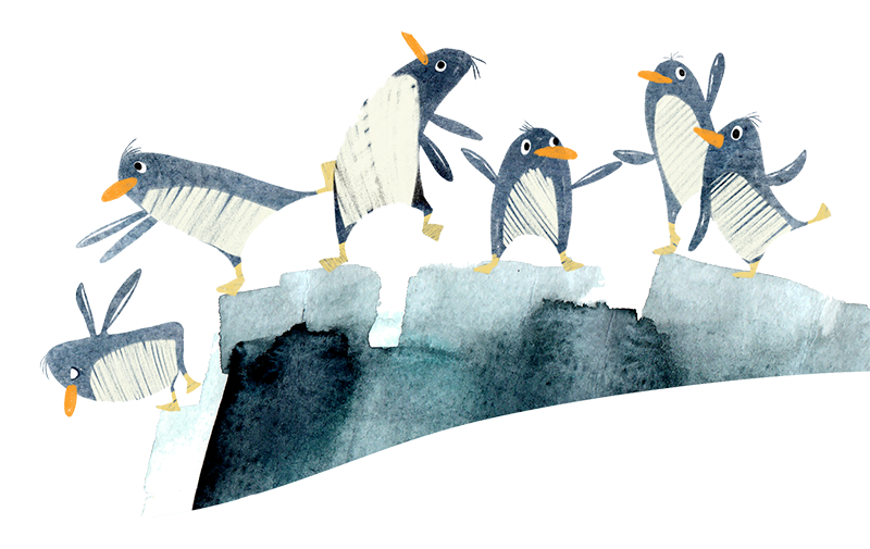 Children's illustration of penguins