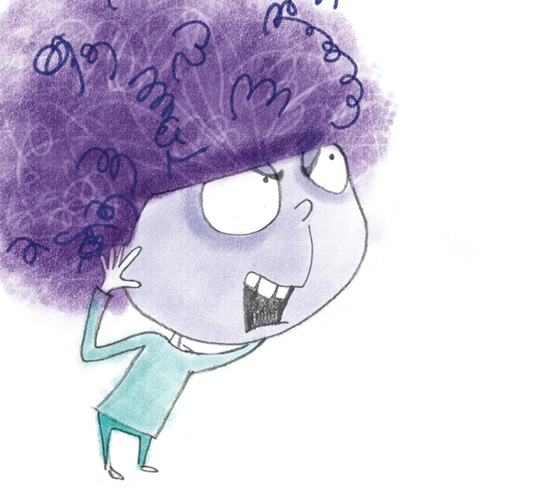 Illustration of an angry purple haired kid