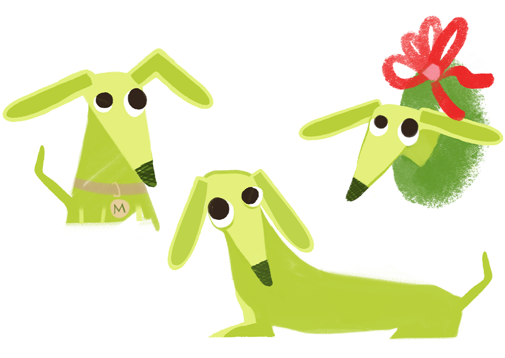 margaret feature jan dolby illustration of a green wiener dog