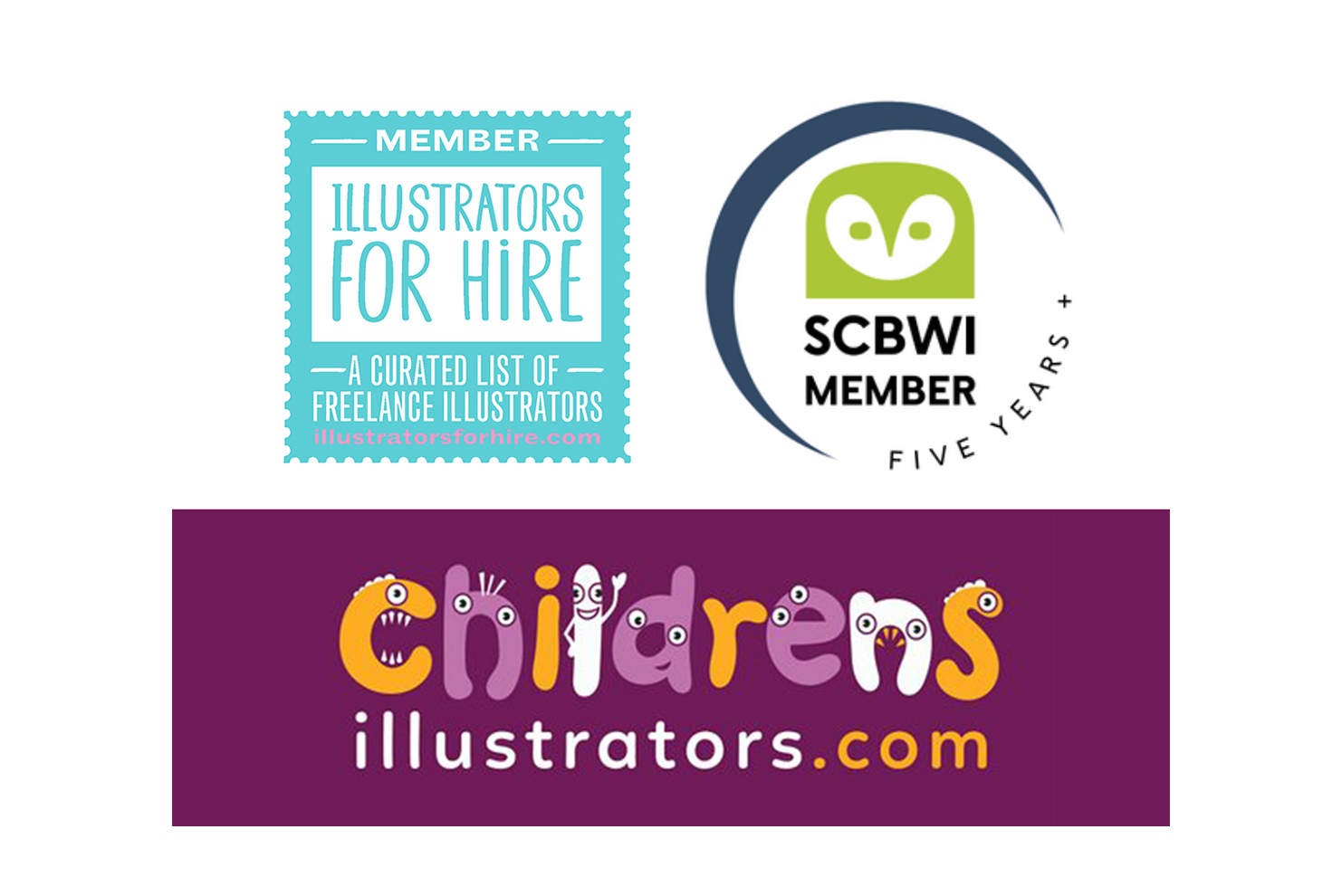 logos of illustrators for hire, SCBWI and children's illustrators
