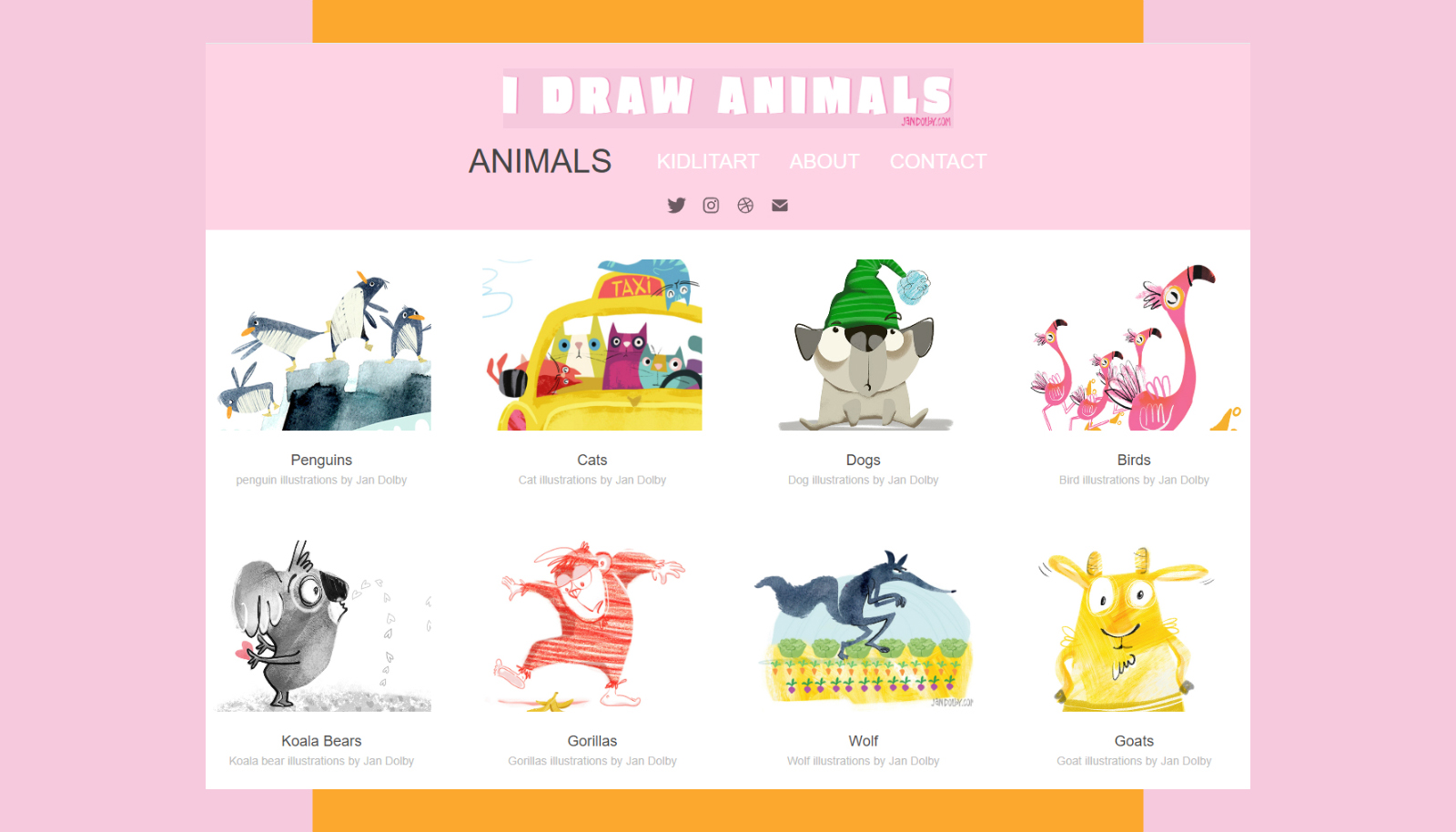 home page of i draw animals website by Jan Dolby