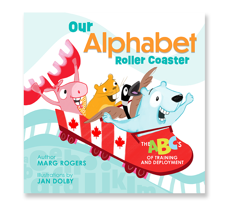 cover illustration of a moose, beaver, Canadian goose and a polar bear riding a roller coaster