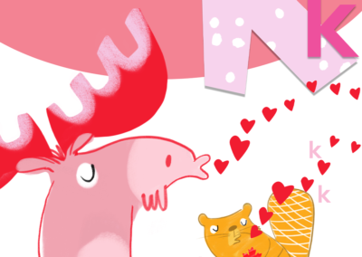 illustration of a moose and a beaver in love