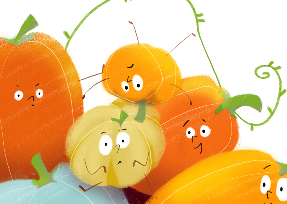 illustration of an upside down orange pumpkin