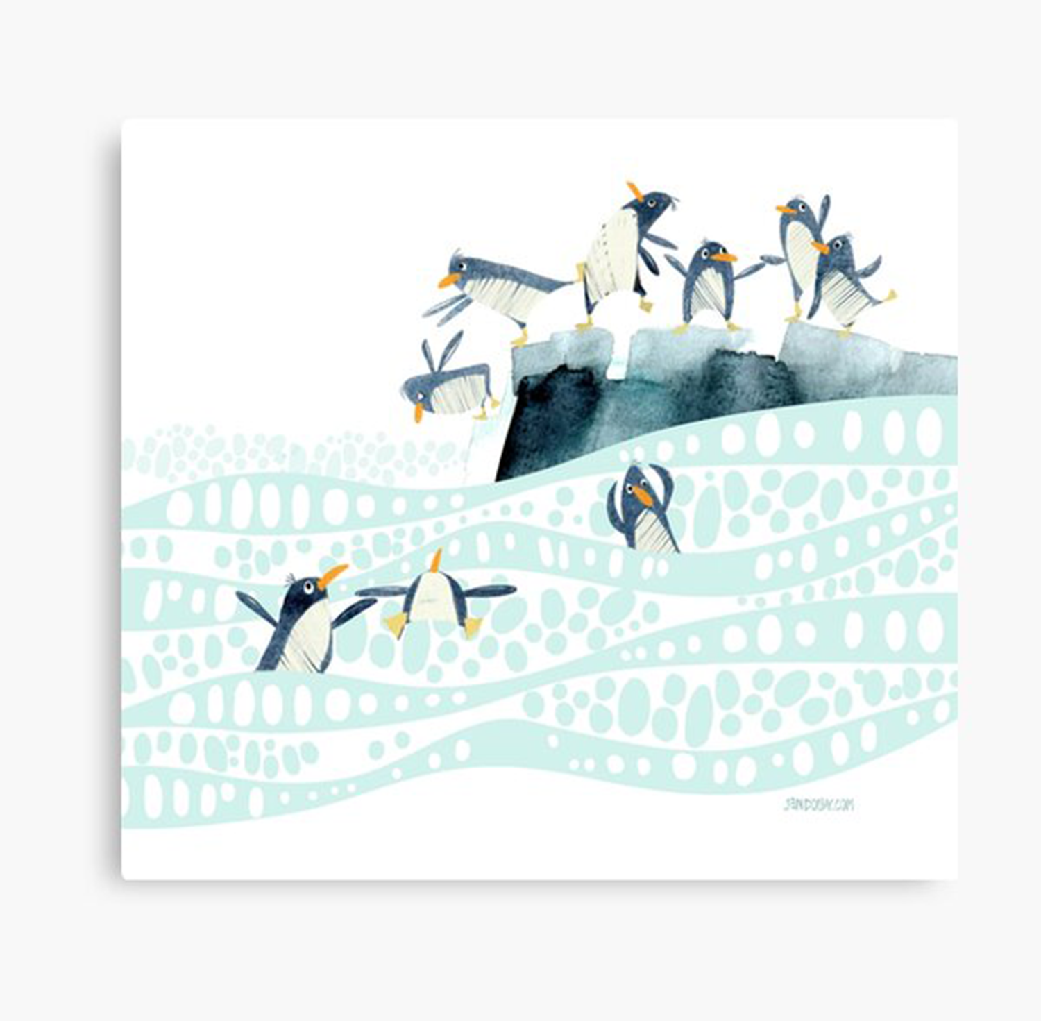 illustration of a bunch of penguins swimming