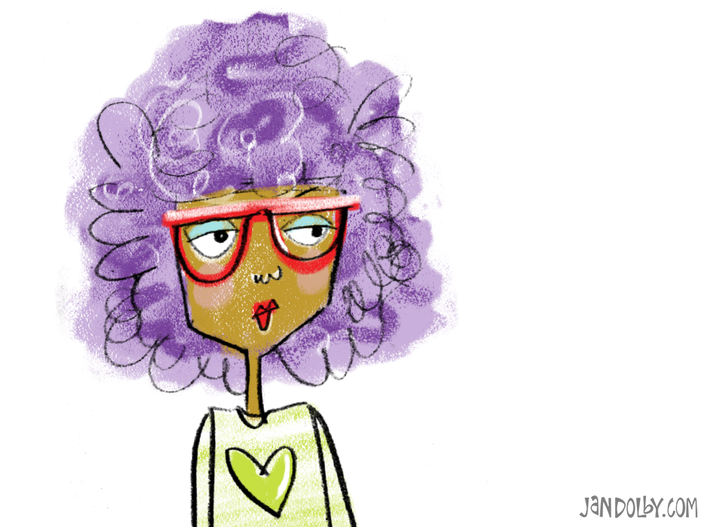 illustration of a girl with purple hair and glasses