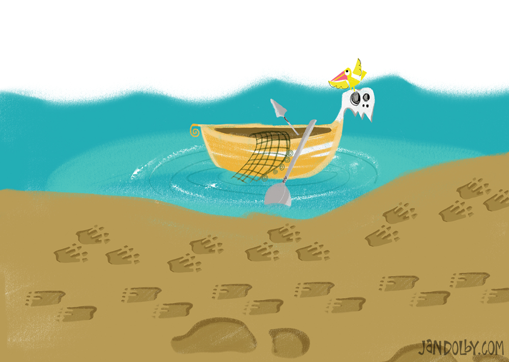 illustration of a prehistoric fishing boat