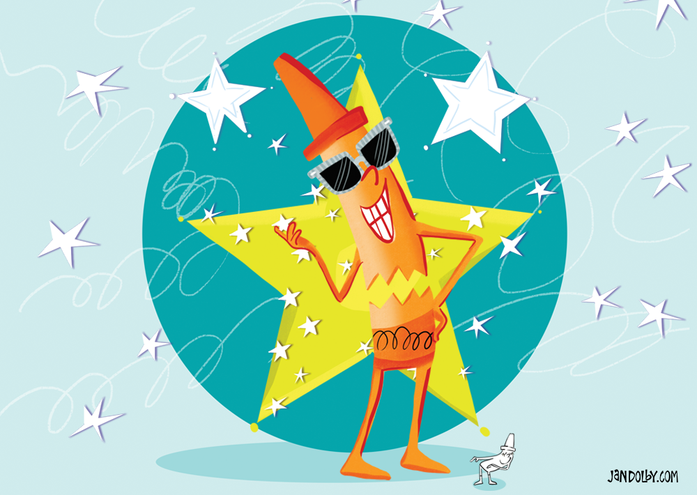 A Broken Crayon super star by Jan Dolby illustration of an orange super star crayon