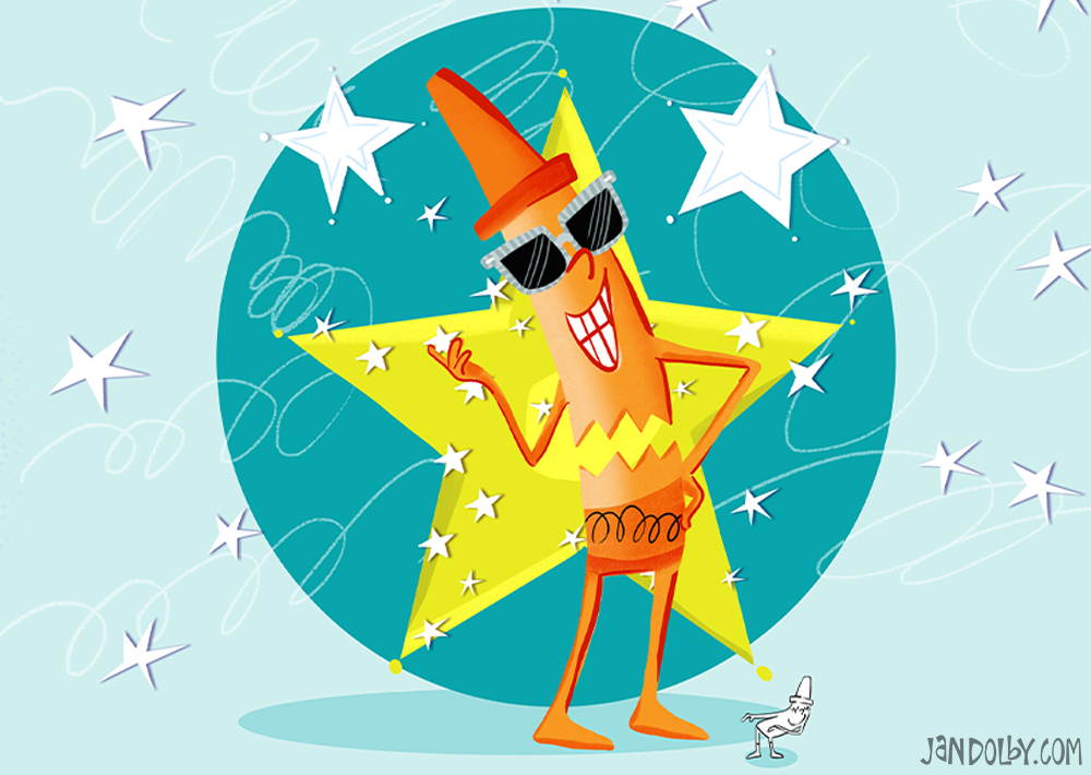 illustration of a super star broken orange crayon
