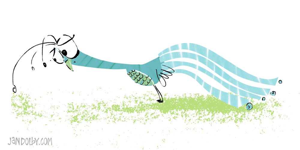 illustration of a sad blue peacock