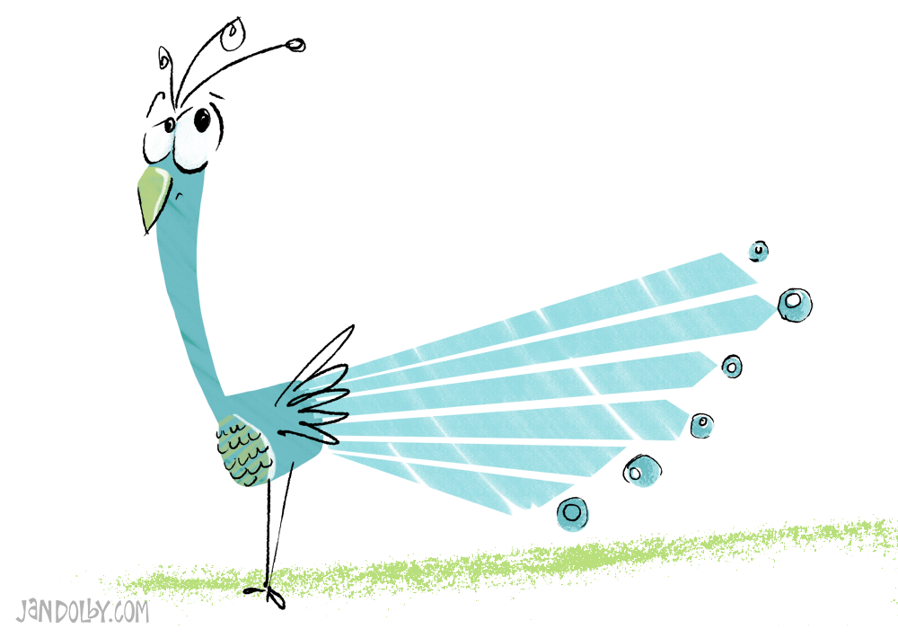 illustration of a blue peacock standing