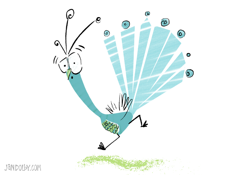 illustration of a blue peacock running