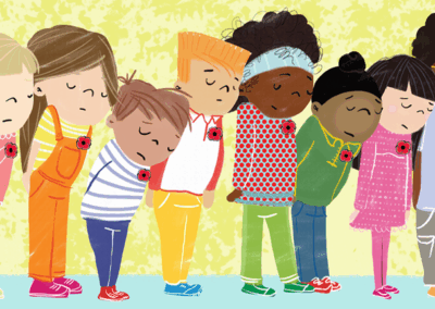 illustration of a group of diverse kids bowing