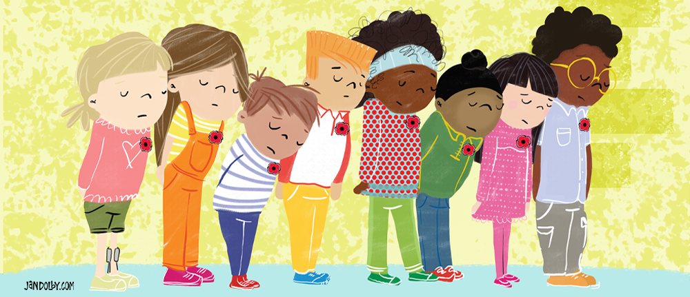 illustration of a group of diverse kids bowing