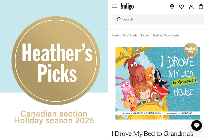 image of I Drove My Bed to Grandma's House picture book cover with Heather's Pick award sticker in gold