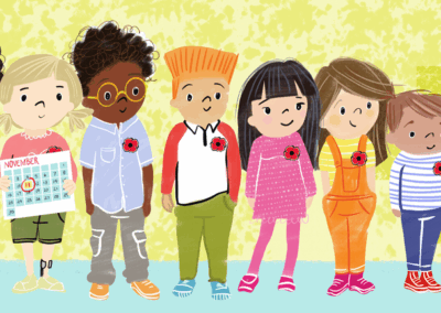 illustration of a group of young diverse kids standing in a line